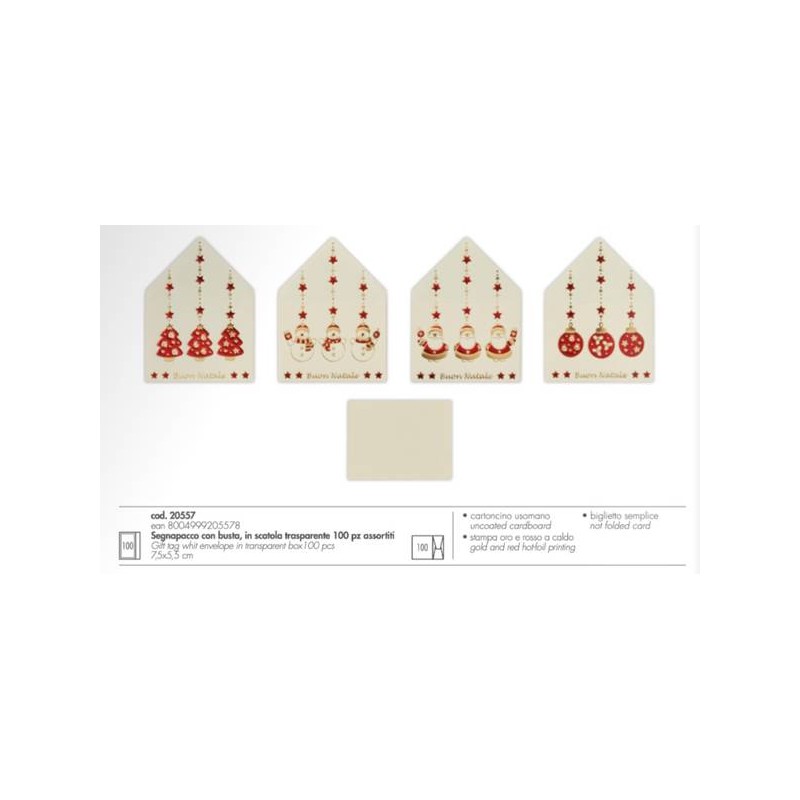 SEGNAPACCO BIGLIETTO+BUSTA 5,5x7,5cm ASS.TO NATALIZIO 20557 100pz