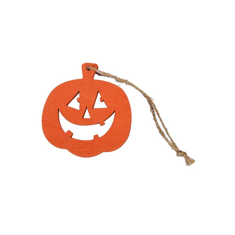 ZUCCHE LEGNO ARANCIO 7cm  CON CORDINO 6pz