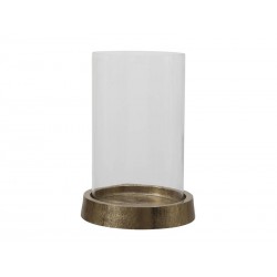 PORTA CANDELA CILINDRO VETRO + BASE ORO ø16x22cm