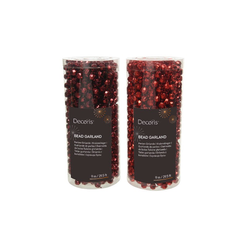 GHIRLANDA PERLE PLASTICA ROSSO BORDEAUX ASSORTITA 9mt