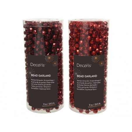GHIRLANDA PERLE PLASTICA ROSSO BORDEAUX ASSORTITA 9mt