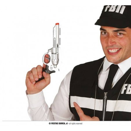 PISTOLA GANGSTER / FBI 28cm ARGENTATA MANICO NERO
