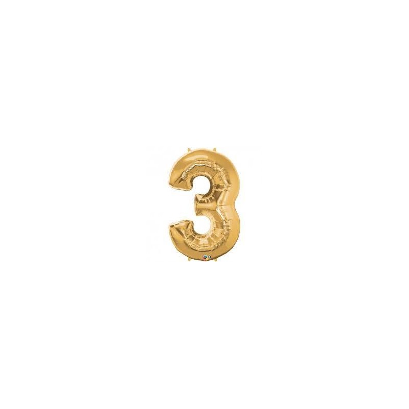 PALLONE NUMERO 3 MYLAR 66cm 26 ORO
