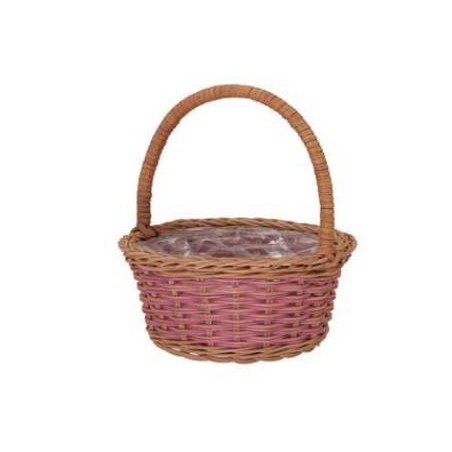 CESTO RATTAN PINK CON MANICO ALTO Ø16xh18cm