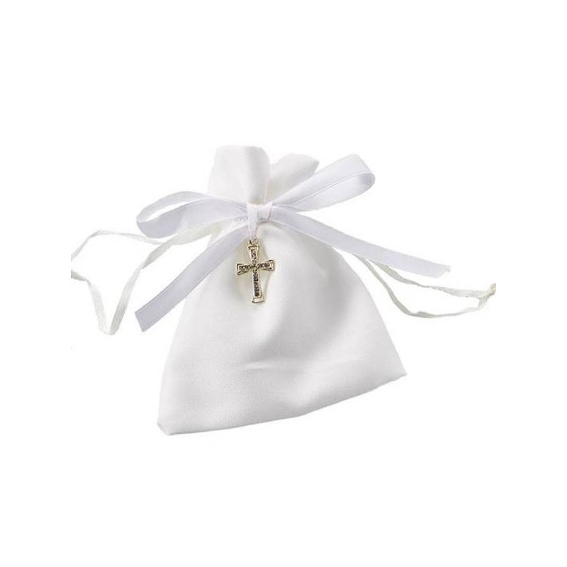 SACCHETTO CREMA CON CROCE 10x13cm 12pz