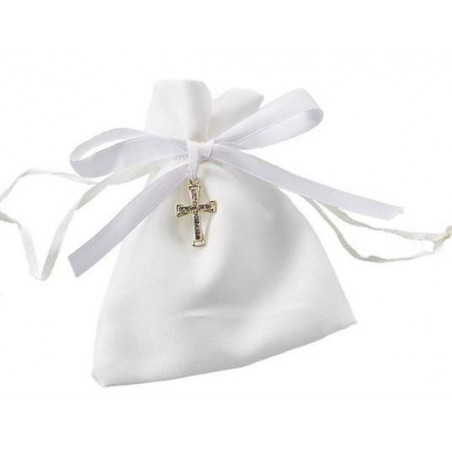 SACCHETTO CREMA CON CROCE 10x13cm 12pz