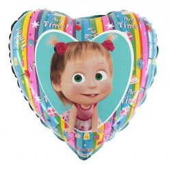 PALLONE MYLAR MASHA & ORSO CUORE ARCOBALENO 18 43cm