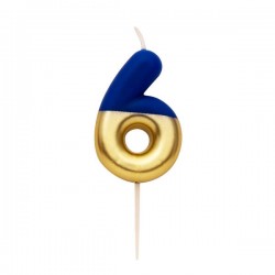 CANDELINA NUMERO 6 BLU/ORO 10,5cm