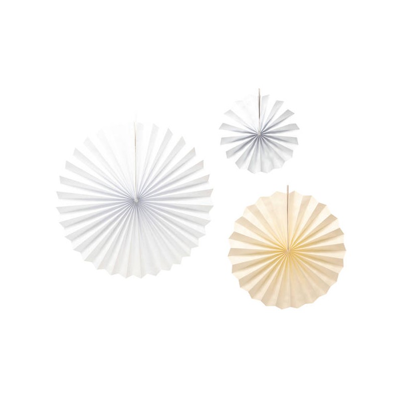 DECORAZIONE VENTAGLI IN CARTA AVORIO SFUMATI 20/30/40cm 3pz