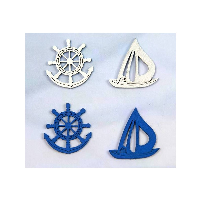 DECORAZIONE LEGNO MARE BIANCO/BLU ASS.TA 12pz