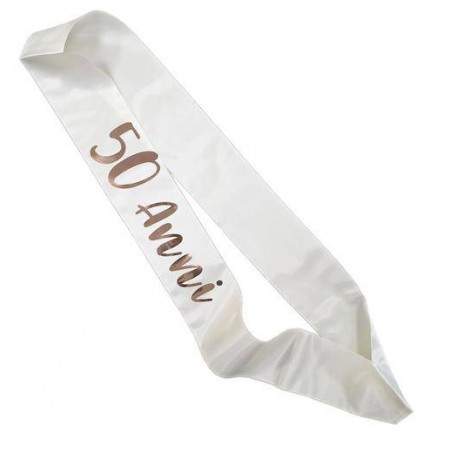 FASCIA BIANCA SCRITTA ROSEGOLD 50anni