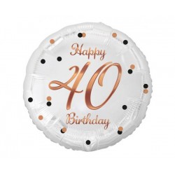 PALLONCINI MYLAR 18 45cm BIANCO E ORO ROSA 40 ANNI