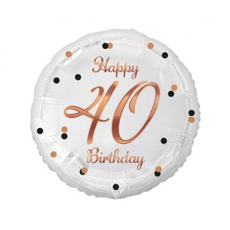 PALLONCINI MYLAR 18 45cm BIANCO E ORO ROSA 40 ANNI