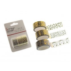 WASHI TAPE DISEGNI ORO cm1,5x3mt 3pz