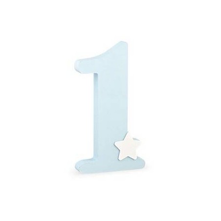 NUMERO 1 LEGNO 16,5x3,5x30cm AZZURRO