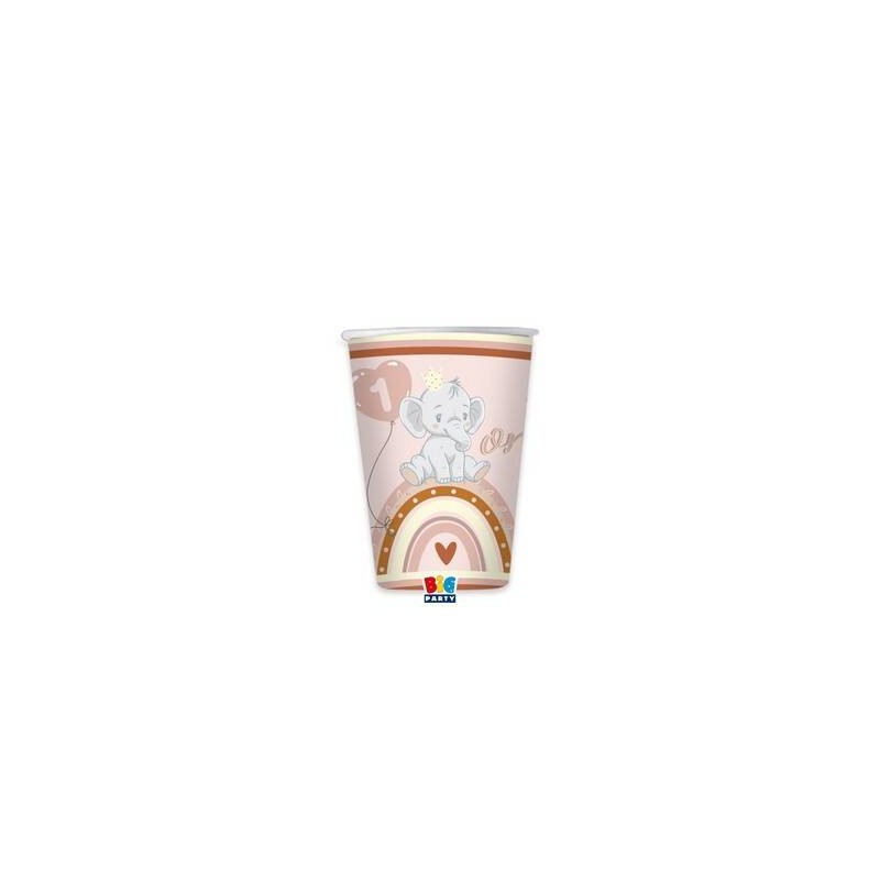 BICCHIERI CARTA 200cc PRIMO COMPLEANNO BOHO ROSA 8pz