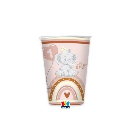 BICCHIERI CARTA 200cc PRIMO COMPLEANNO BOHO ROSA 8pz