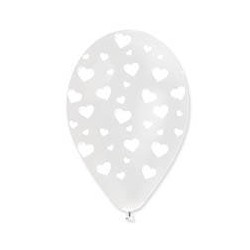 PALLONCINI ALL AROUND TRASPARENTI C/CUORI BIANCHI 100PZ