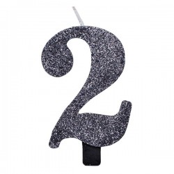 CANDELINA NUMERO 2 GLITTER NERO 9,5cm