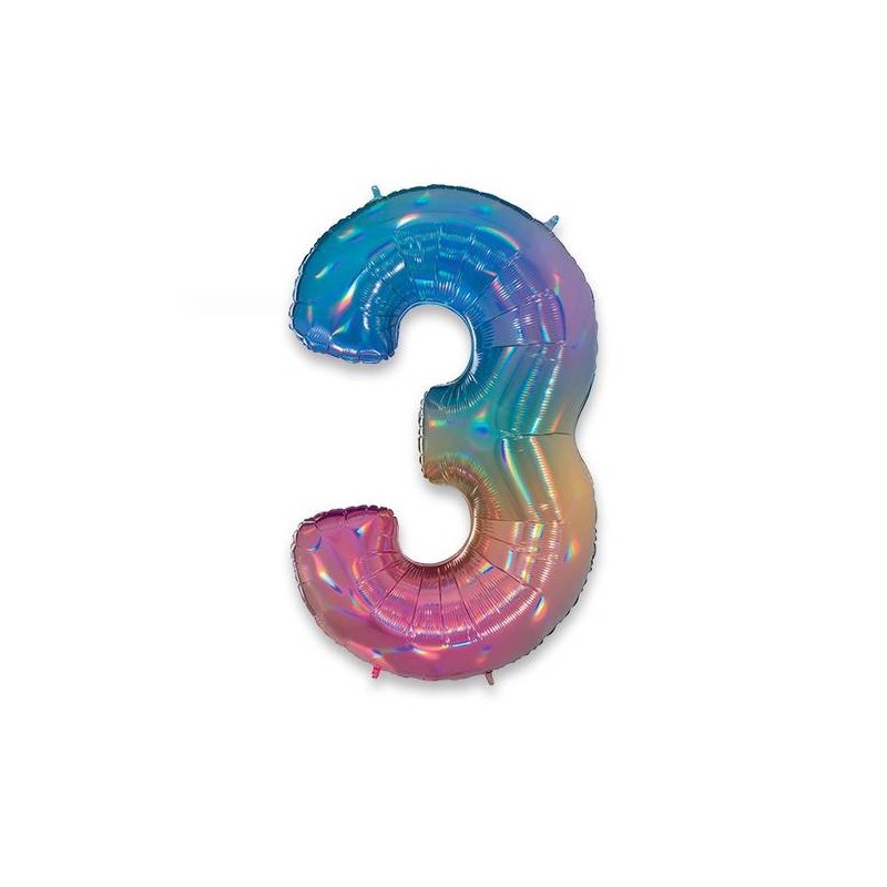PALLONE NUMERO 3 MYLAR 102cm 40 RAINBOW