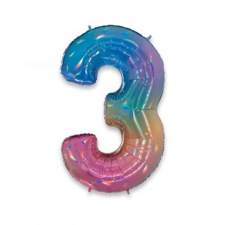 PALLONE NUMERO 3 MYLAR 102cm 40 RAINBOW
