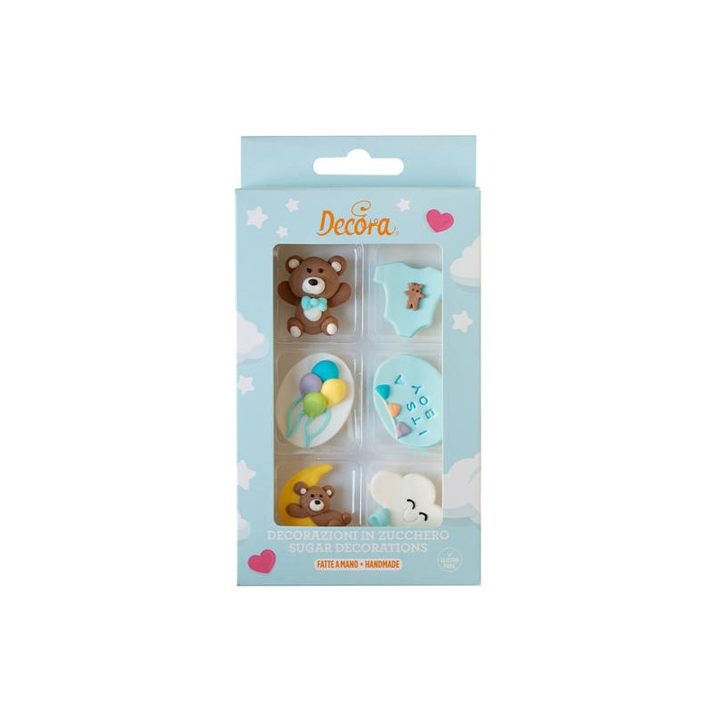 DECORAZIONI IN ZUCCHERO BABY BOY 6pz DECORA