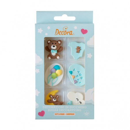 DECORAZIONI IN ZUCCHERO BABY BOY 6pz DECORA