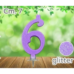 CANDELINA NUMERO 6 LILLA GLITTER 7cm