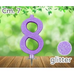 CANDELINA NUMERO 8 LILLA GLITTER 7cm