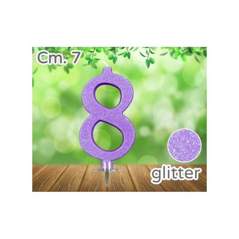 CANDELINA NUMERO 8 LILLA GLITTER 7cm