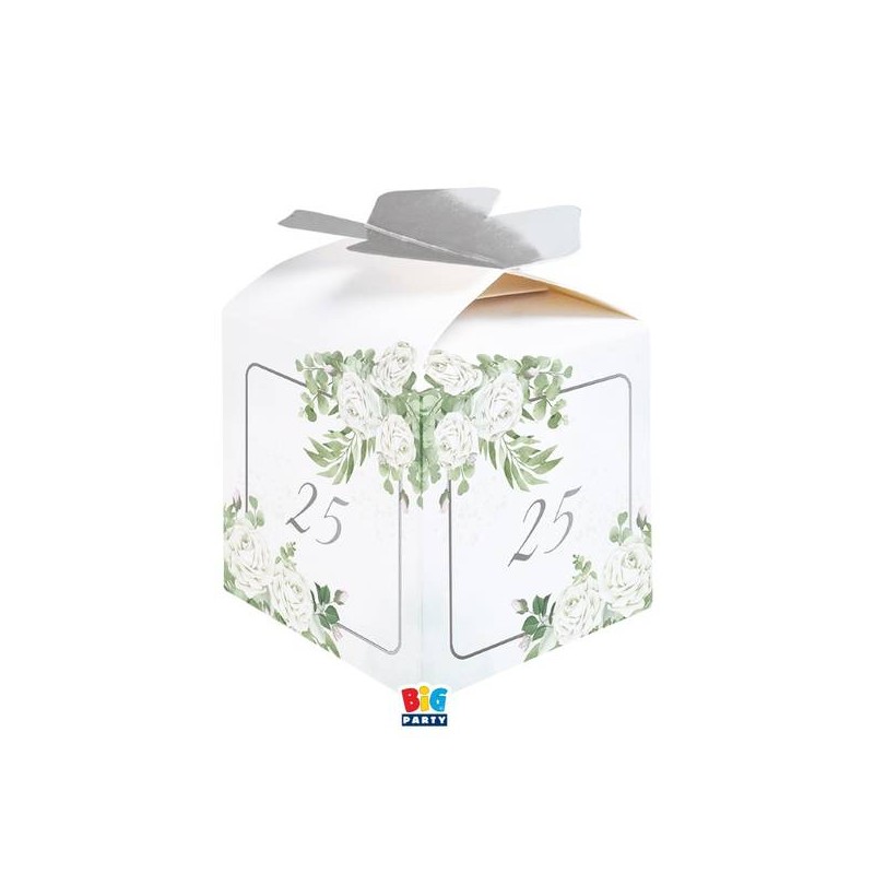 SCATOLINA CUBETTO PORTACONFETTI 5x7x5cm 25ANNI EUCALIPTO 10pz