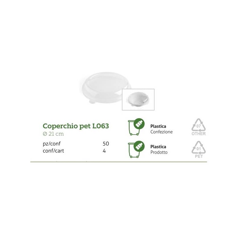 COPERCHIO PET INSALATIERA POLPA 950ml ø21cm 50pz