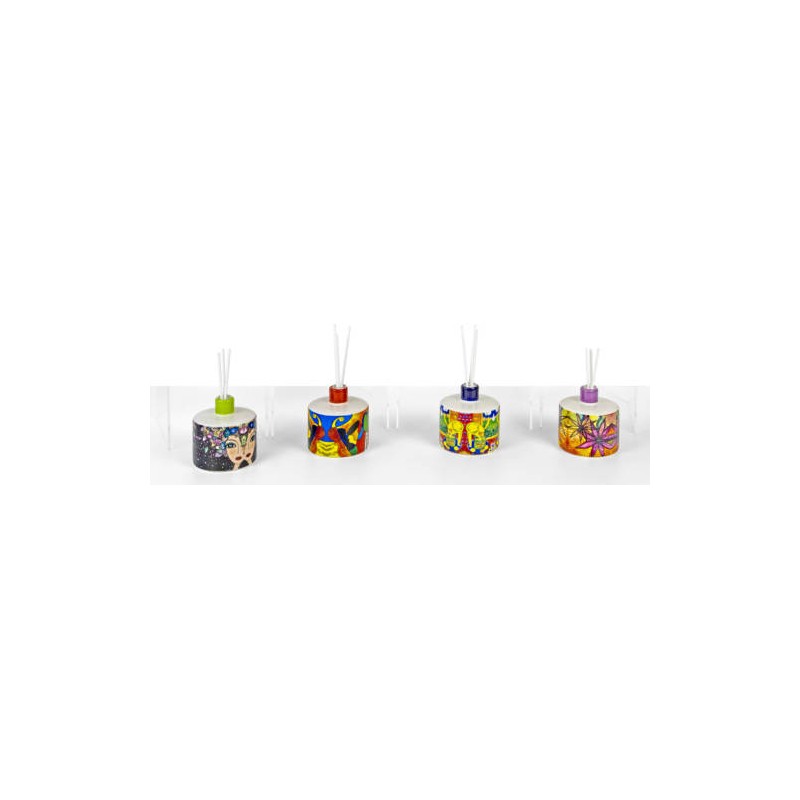 BOTTIGLIA PROFUMATORE CERAMICA STILE NAIF 7,6x7,6x7,8CM CON GIFT BOX