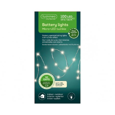 MICRO LED STRINGLIGHT 8 FUNZIONI TWINKLE 4,95mt - FILO ARGENTO LUCE CALDA ESTERNO