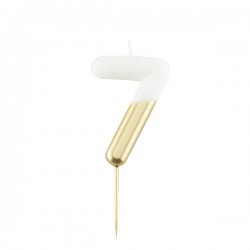 CANDELINA NUMERO 7 BIANCO/ORO 10,5cm
