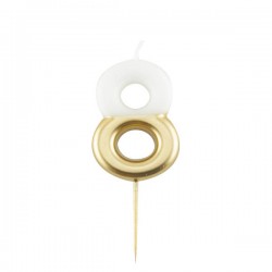 CANDELINA NUMERO 8 BIANCO/ORO 10,5cm