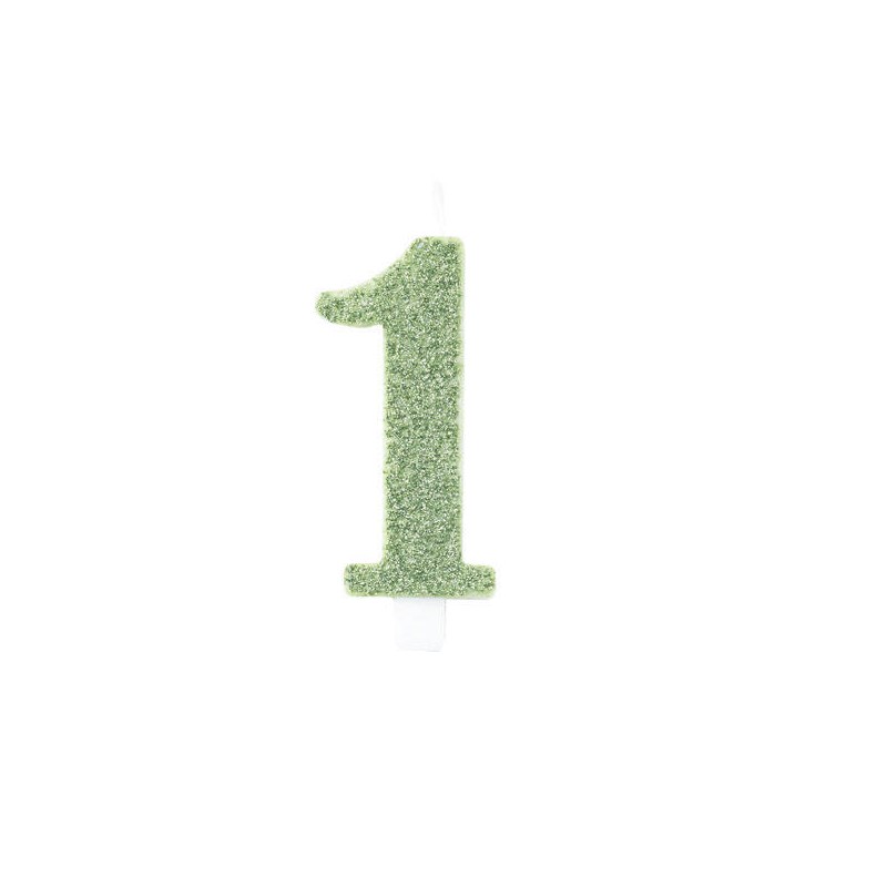 CANDELINA NUMERO 1 GLITTER SALVIA 9,5cm