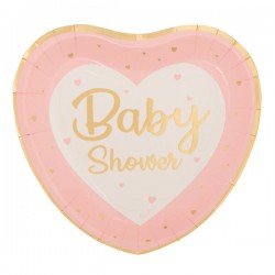 PIATTI CUORE BABY SHOWER ROSA/ORO 23x21cm 8pz