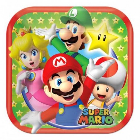 PIATTI DESSERT QUADRATI SUPER MARIO 8pz