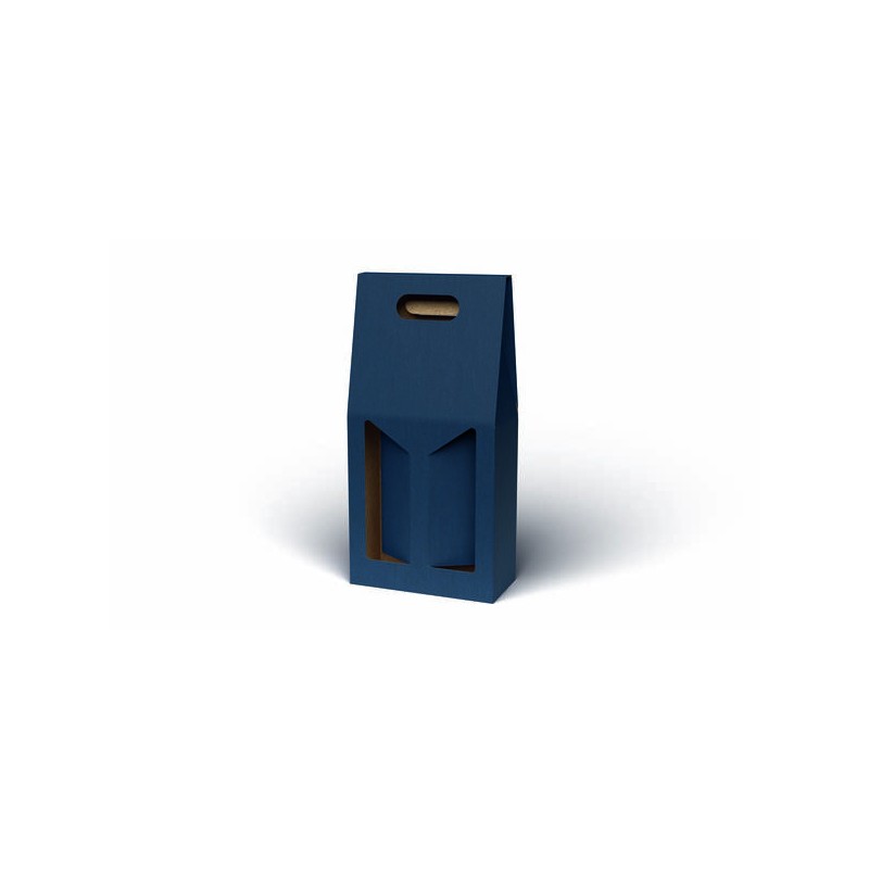 SCATOLA 2 BOTTIGLIE C/MAN. E FIN. 18x9x38cm BLU LISCIA