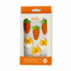 DECORAZIONI IN ZUCCHERO PULCINI E CAROTE 6pz