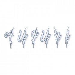 CANDELINE 5cm "AUGURI" ARGENTO METAL C/BASE