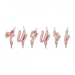 CANDELINE 5cm "AUGURI" ROSEGOLD METAL C/BASE