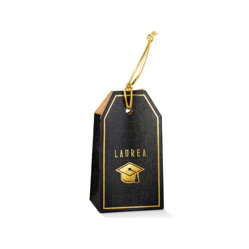 SCATOLA TAG NERO STAMPA LAUREA 5,5x3,5x10cm 10pz