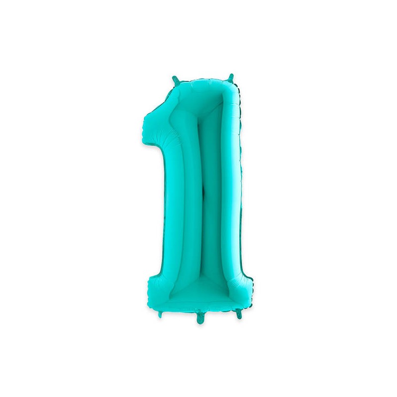 PALLONE NUMERO 1 MYLAR 102cm 40 ACQUAMARINA