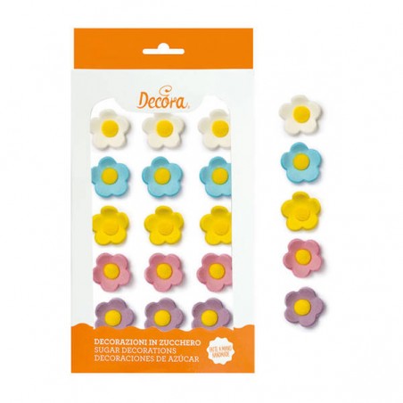 DECORAZIONI IN ZUCCHERO FIORELLINI ASS.TI ø2cm 15pz