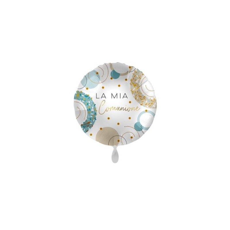PALLONE MYLAR TONDO 45cm LA MIA COMUNIONE GOLDEN BLUE