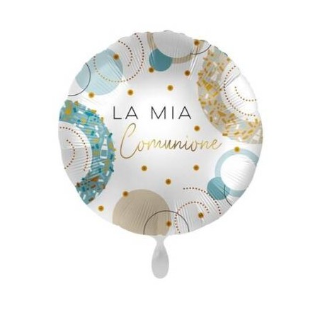 PALLONE MYLAR TONDO 45cm LA MIA COMUNIONE GOLDEN BLUE