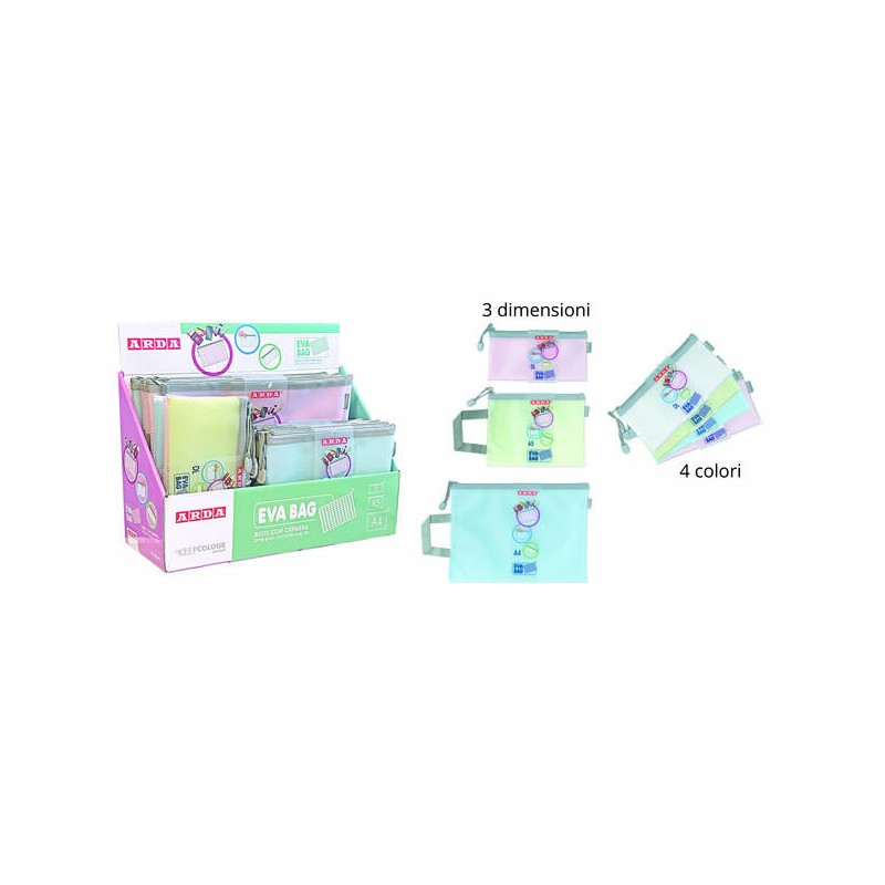 BUSTA CON CERNIERA EVA F.TO A4 33x24cm ASSORTITE