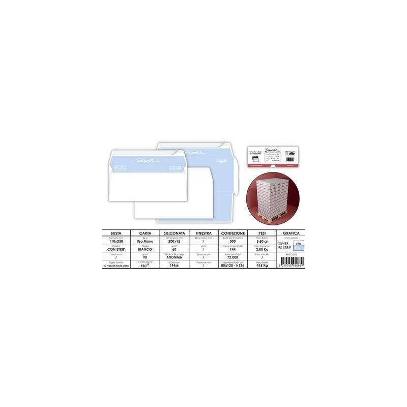 BUSTE LETTERA SILVER 90 STRIP 110x230mm 500pz